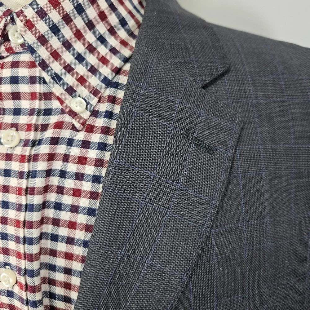 Lauren Ralph Lauren Men's‎ Sport Coat Blazer Two Button Gray Plaid Wool Slim 48L